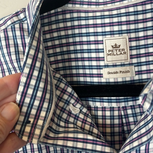 Peter Millar Seaside Finish Long Sleeve Casual Button plaid blue pink Sz Large - Picture 5 of 11